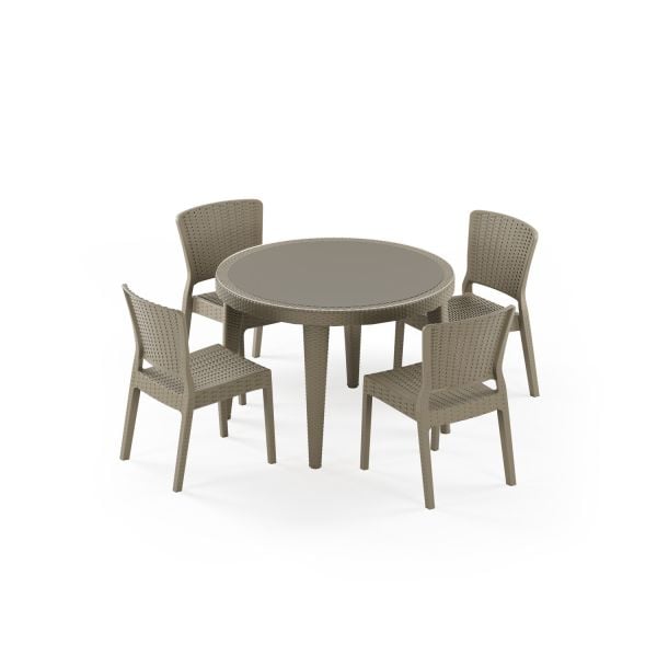 Vizon Rattan Bahçe Masa Sandalye Seti 4 Kişilik 110 cm