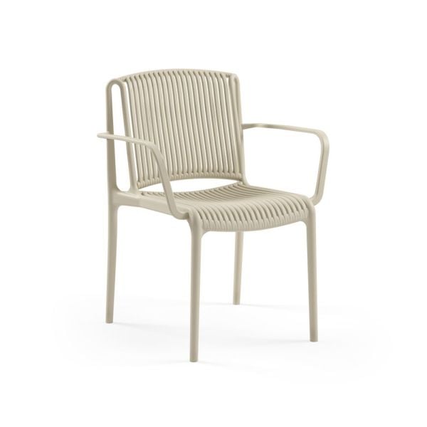 Bej Renk 4 Kişilik Dış Mekan Bahçe Masa Sandalye Takımı 80x80 cm – Sabit Masa & Kollu Sandalye Seti | Otel, Restaurant, Cafe, Balkon, Teras İçin Dayanıklı ve Şık