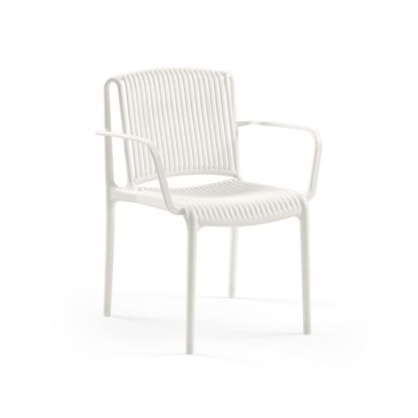 Beyaz Renk 4 Kişilik Dış Mekan Bahçe Masa Sandalye Takımı 80x80 cm – Paslanmaz Sabit Masa & Kollu Sandalye Seti | Otel, Restoran, Cafe, Balkon, Teras İçin