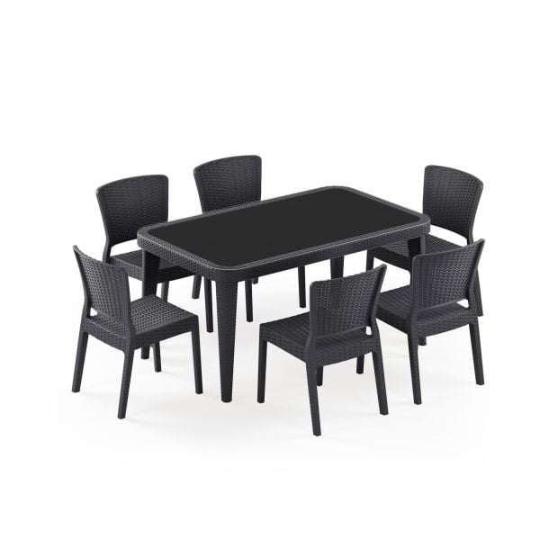 Antrasit Bahçe Masa Sandalye Takımı 6 Kişilik 90x150 cm