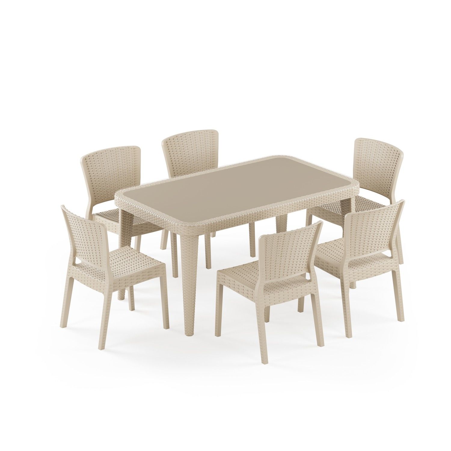 Bej Bahçe Masa Sandalye Takımı 6 Kişilik 90x150 cm