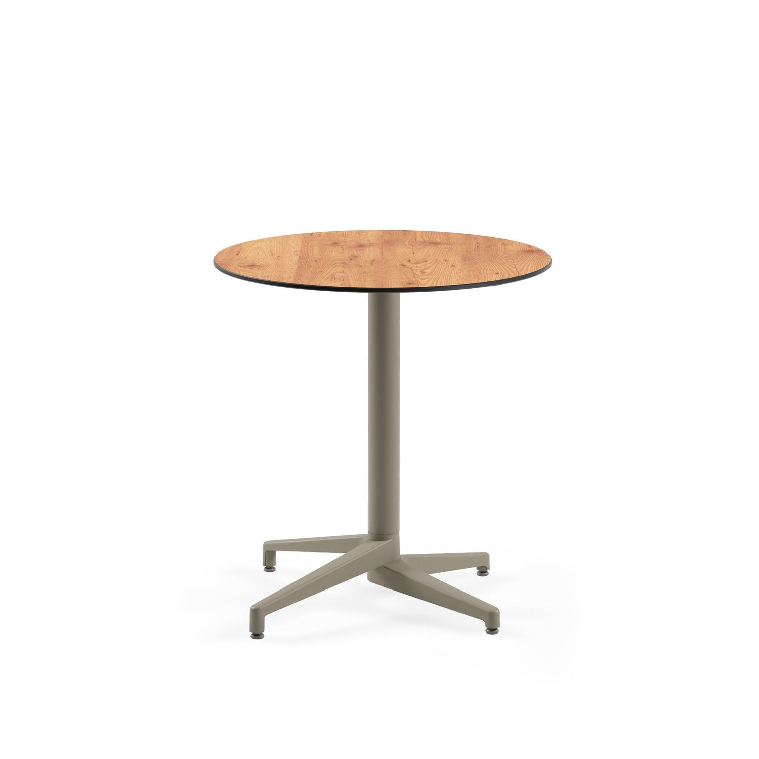 Compact Novecento Açık Alan Masası - Havuz Kenarı, Bahçe, Restoran ve Cafe İçin Vizon Renk Ayak Yuvarlak Ahşap Desenli Laminat Masa - Paslanmaz, Dayanıklı, Çizilmeye Karşı Sağlam