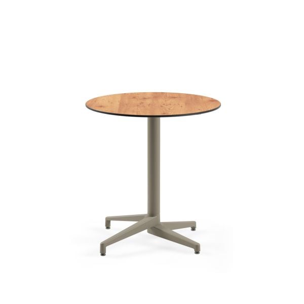 Compact Novecento Açık Alan Masası - Havuz Kenarı, Bahçe, Restoran ve Cafe İçin Vizon Renk Ayak Yuvarlak Ahşap Desenli Laminat Masa - Paslanmaz, Dayanıklı, Çizilmeye Karşı Sağlam