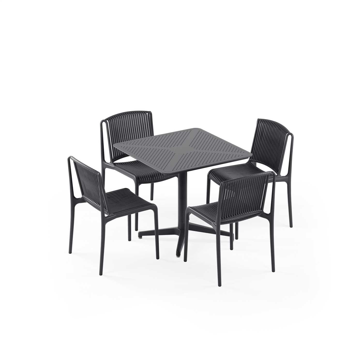 Antrasit Renk Katlanabilir Dış Mekan Bahçe Masa Sandalye Takımı 4 Kişilik 80x80 cm – Paslanmaz Otel, Restaurant, Cafe, Balkon ve Teras Seti