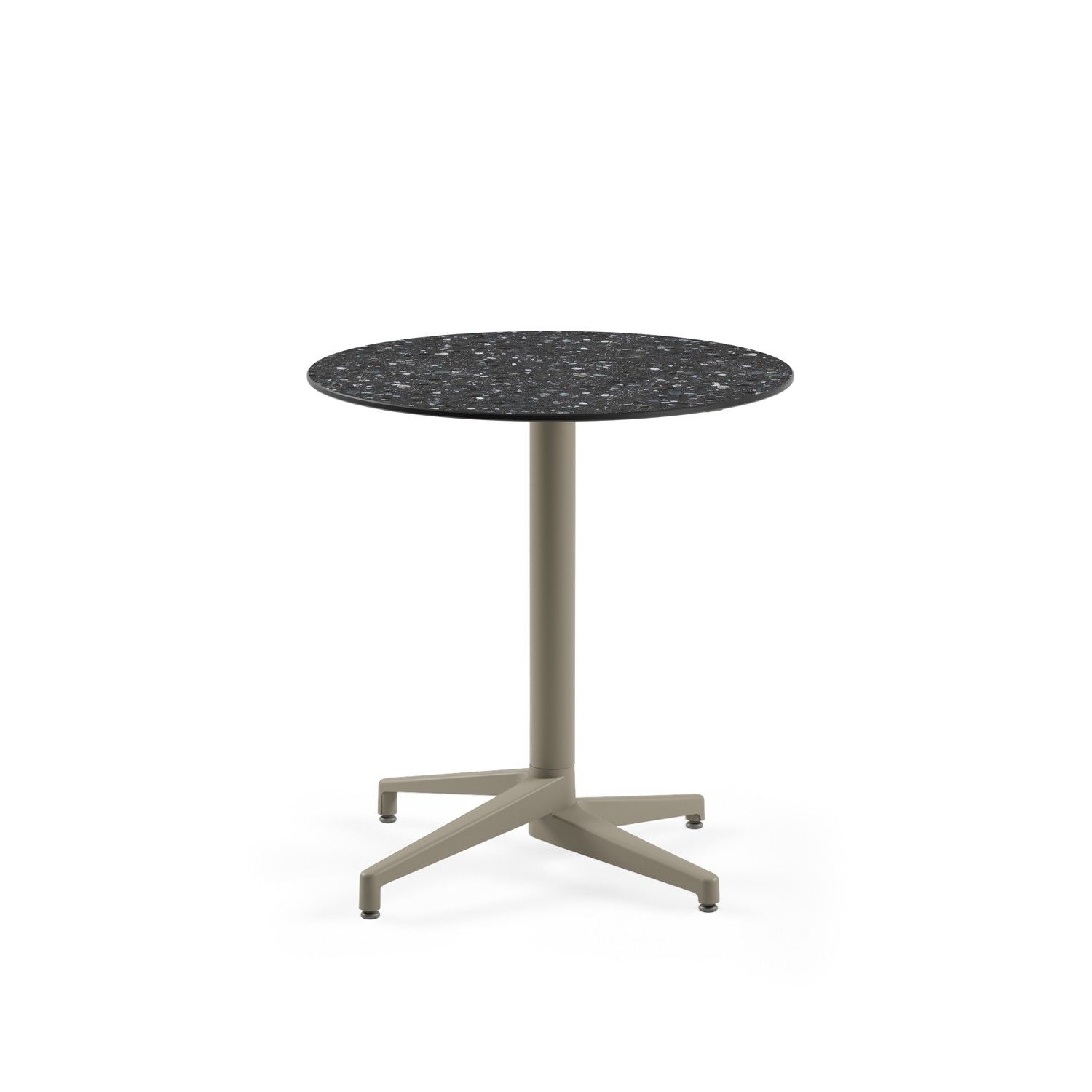 Compact Açık Alan Otel Masası – 77 cm Çap Yuvarlak Terrazzo Laminat Mermer Desenli Paslanmaz Dış Mekan Bahçe Masası