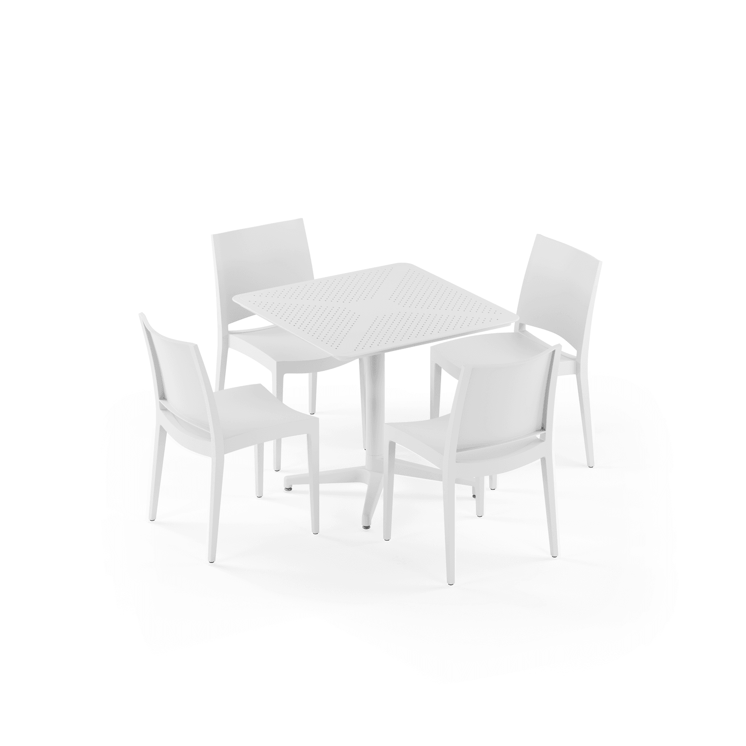 Beyaz Dış Mekan Bahçe Masa Sandalye Takımı 4 Kişilik 80x80