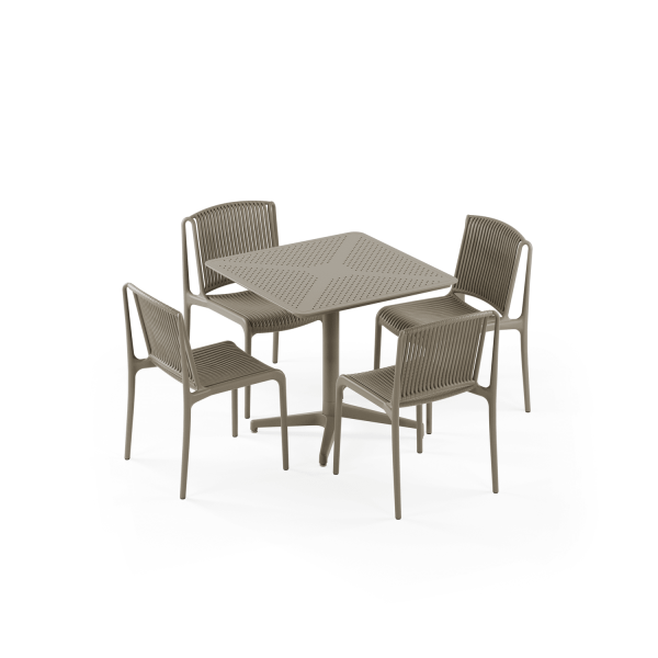 Vizon Renk 4 Kişilik Katlanabilir Dış Mekan Bahçe Masa Sandalye Takımı – 80x80 cm Balkon, Teras, Kafe, Restoran, Otel İçin Dayanıklı Set