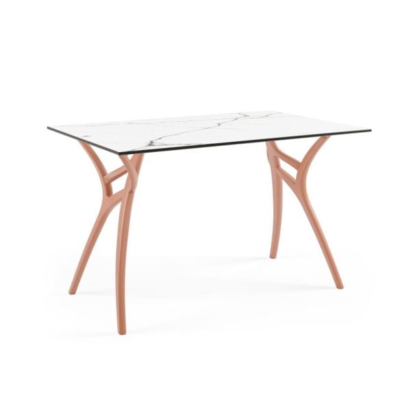 Beyaz Mermer Compact Masa Terrakota Ayak 77x120 cm