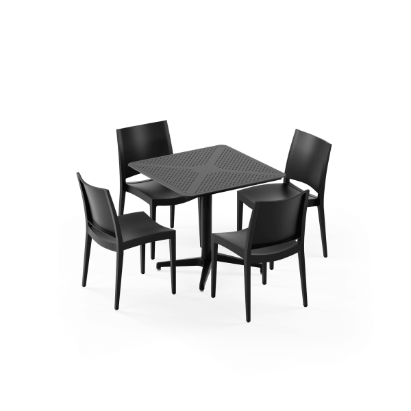 Siyah Bahçe Masa Sandalye Takımı 4 Kişilik 80x80 cm