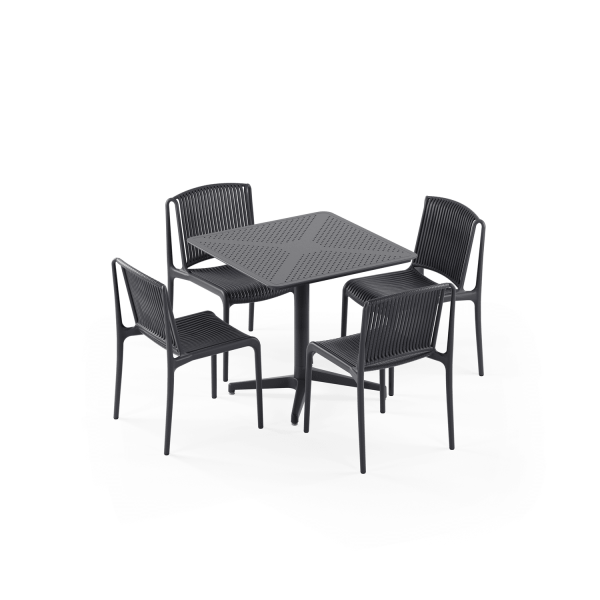 Antrasit Renk Bahçe Masa Sandalye Takımı 4 Kişilik | 80x80cm Sabit Masa | Dış Mekan, Balkon, Teras, Kafe, Restoran, Otel Kullanımı İçin