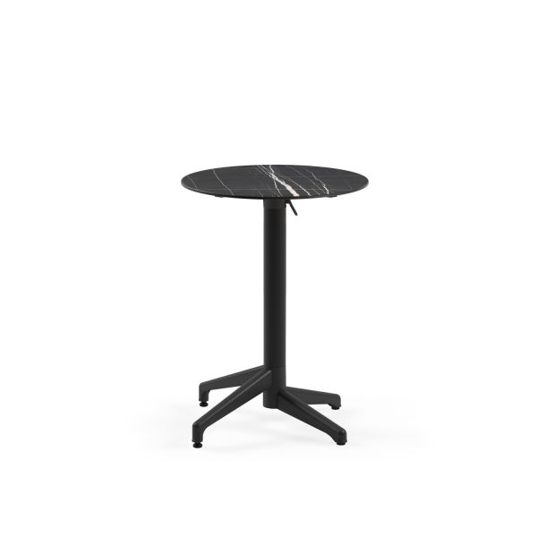 Compact Katlanır Balkon Masası - Siyah Mermer Desenli, Paslanmaz, 60 cm Çaplı