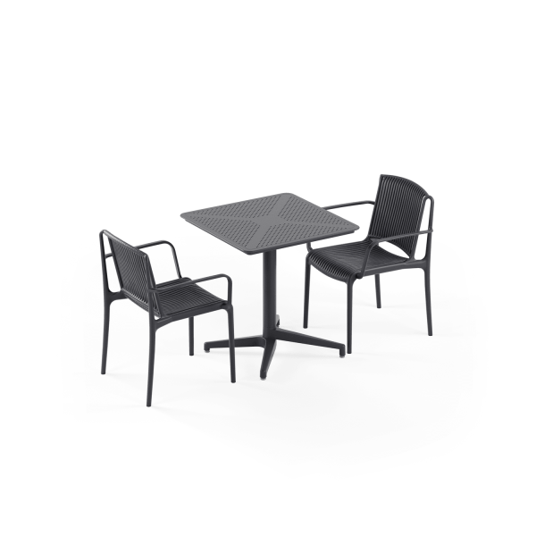 Antrasit Renk Katlanır Kollu Bahçe Masa Sandalye Takımı 2 Kişilik 70x70 cm | Dış Mekan Balkon Teras Cafe Restaurant Otel Kullanımı İçin