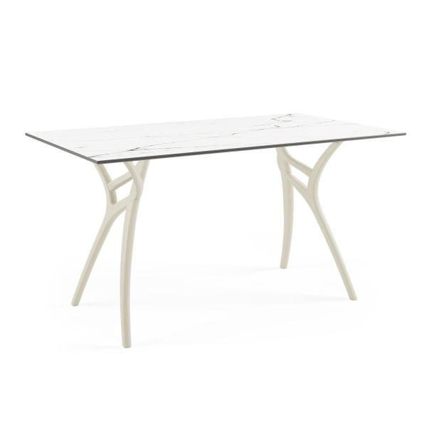 Beyaz Mermer Compact Yemek Masası Bej Ayak 80x140
