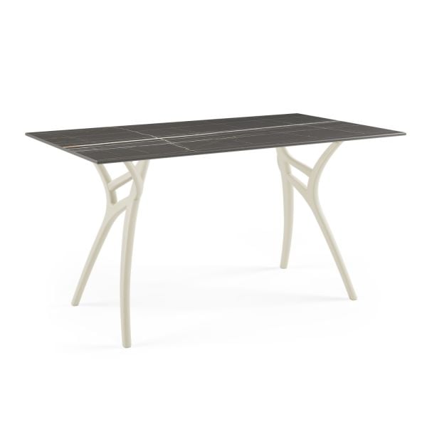 Siyah Mermer Compact Bahçe Masası Bej Ayak 80x140