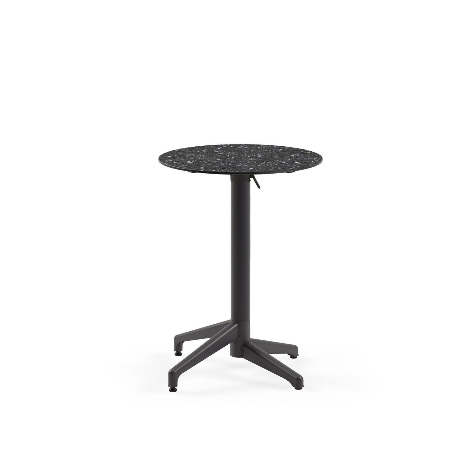 Compact Katlanabilir Otel Masası – 60 cm Çap Yuvarlak, Antrasit Ayaklı, Terrazzo Mermer Desenli, Paslanmaz, Dış Mekan ve İç Mekan Kullanımı