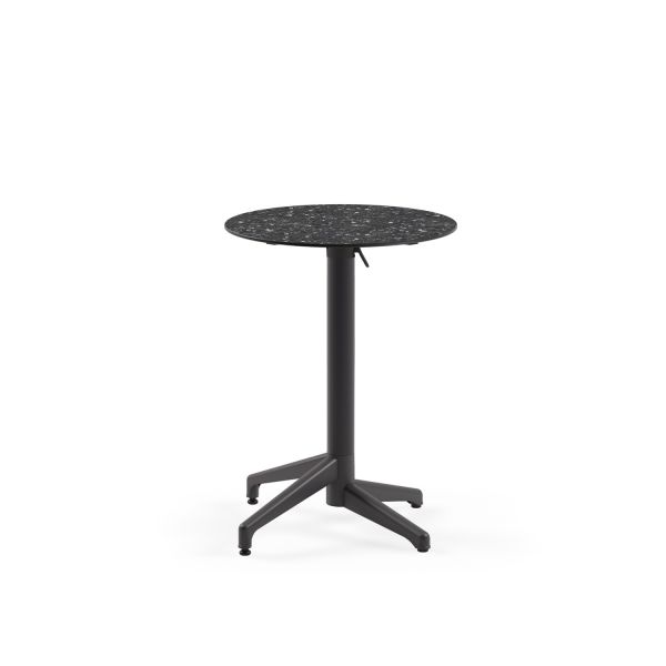 Compact Katlanabilir Otel Masası – 60 cm Çap Yuvarlak, Antrasit Ayaklı, Terrazzo Mermer Desenli, Paslanmaz, Dış Mekan ve İç Mekan Kullanımı