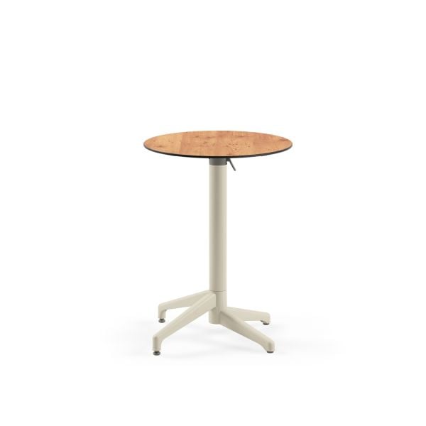 Compact Novecento Katlanabilir Teras Masası - 60 cm Çap Yuvarlak, Paslanmaz, Ahşap Laminat Üst, Bej Renk Ayaklı, Dayanıklı ve Şık Masa | Dış Mekan, Bahçe, Balkon, Teras ve Ev İçin Uygun