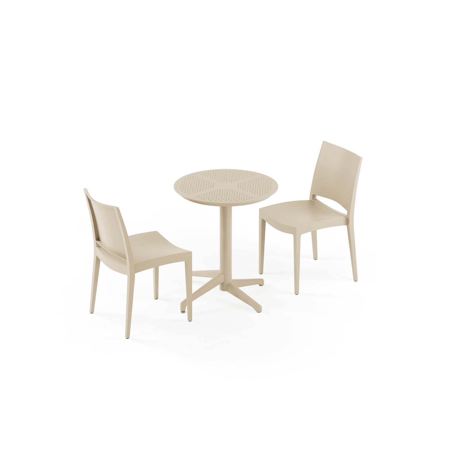 Bej 2 Kişilik Katlanır Yuvarlak Bahçe Masa Sandalye 60 cm