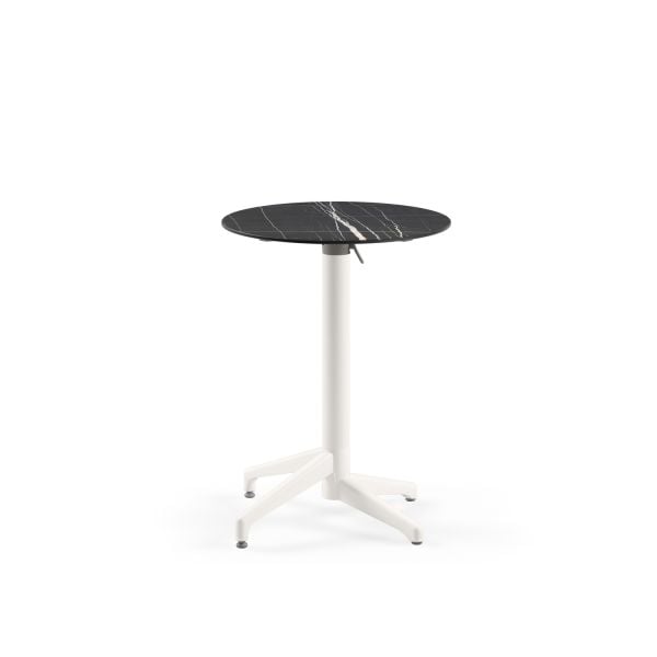 Compact Katlanır Kafe Masası – 60 cm Yuvarlak Beyaz Ayaklı, Siyah Mermer Desenli Laminat Üst, Paslanmaz, Dayanıklı ve Kolay Temizlenebilir, İç/Dış Mekan Kullanımı İçin Uygun
