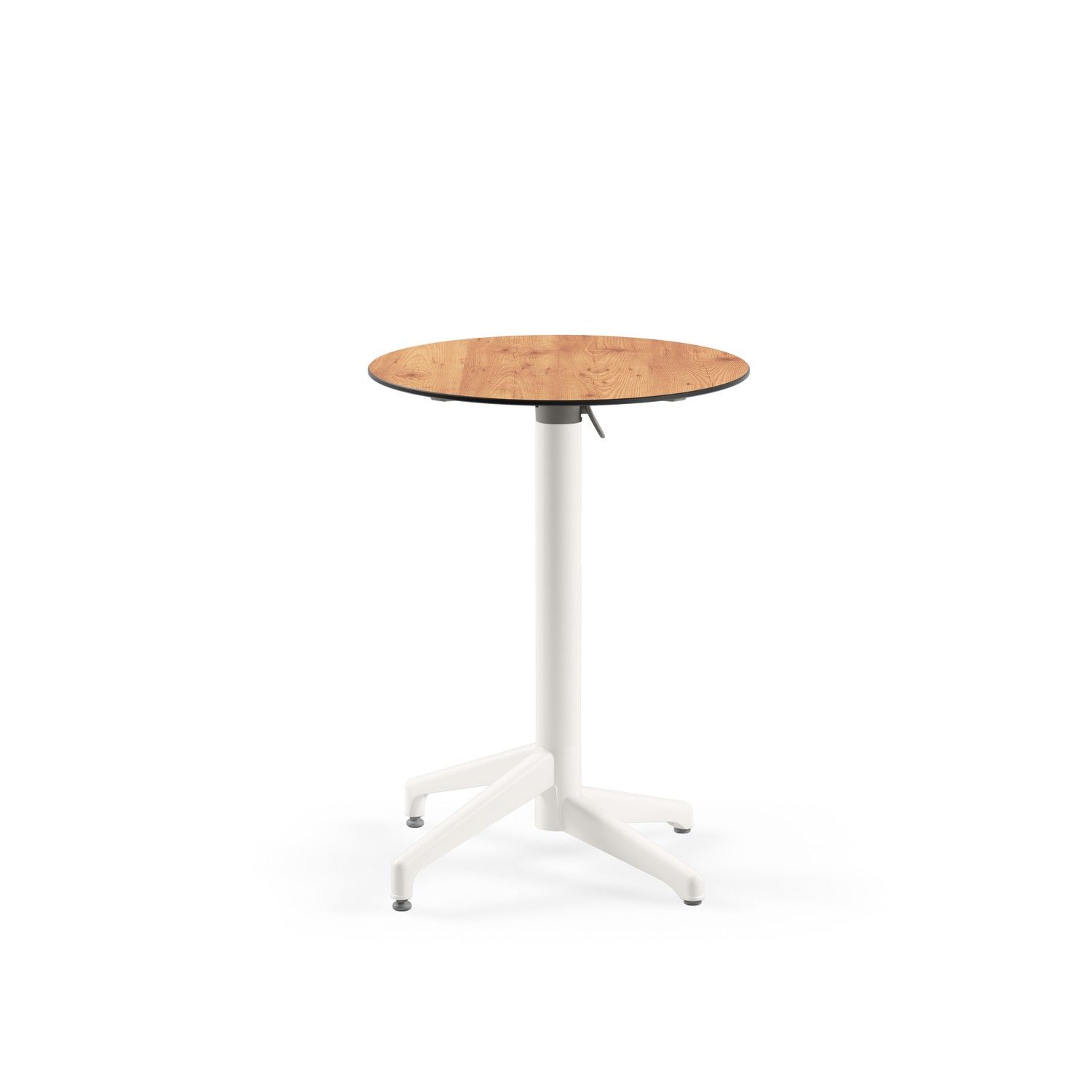 Compact Novecento Katlanır Küçük Bahçe Masası – Beyaz Ayaklı, Ahşap Desenli Laminat, 60 cm Çap, Paslanmaz, Dayanıklı Dış Mekan Masası