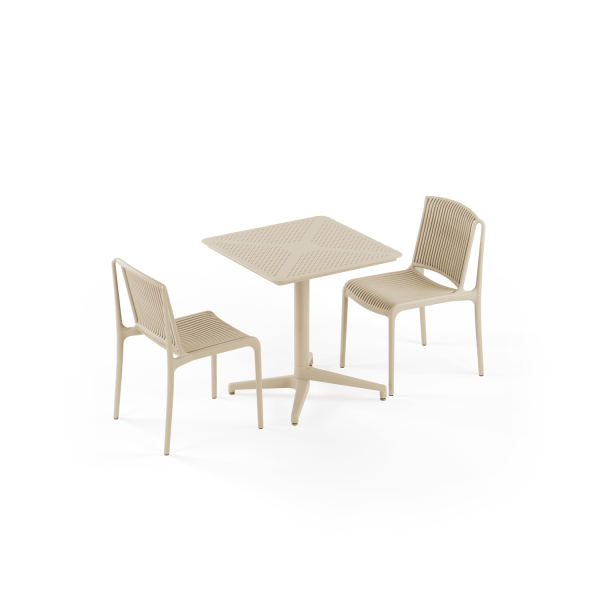 Bej Renk Dış Mekan Bahçe Masa Sandalye Takımı 2 Kişilik 70x70 cm Sabit Masa Seti Balkon Teras Cafe Otel Restaurant Kullanımına Uygun Suya Güneşe Dayanıklı