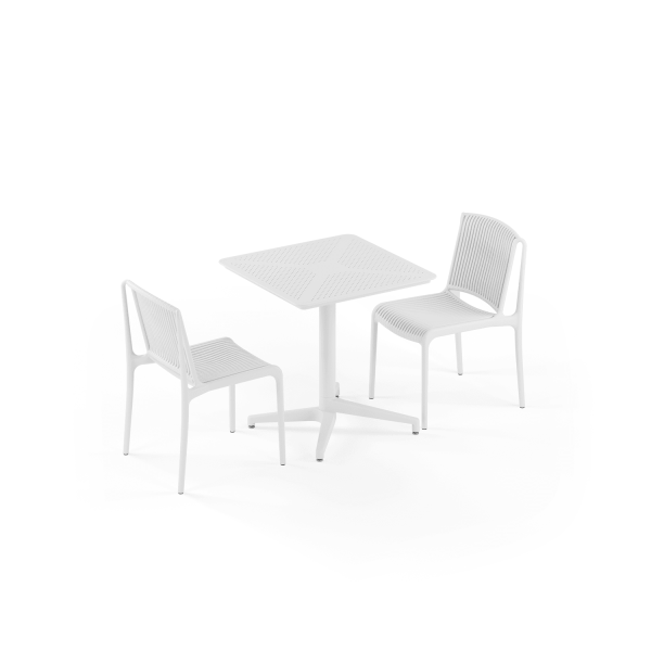Beyaz Renk 2 Kişilik Dış Mekan Bahçe Masa Sandalye Takımı 70x70 cm Sabit Masa Seti – Otel, Restaurant, Cafe, Balkon, Teras Kullanıma Uygun