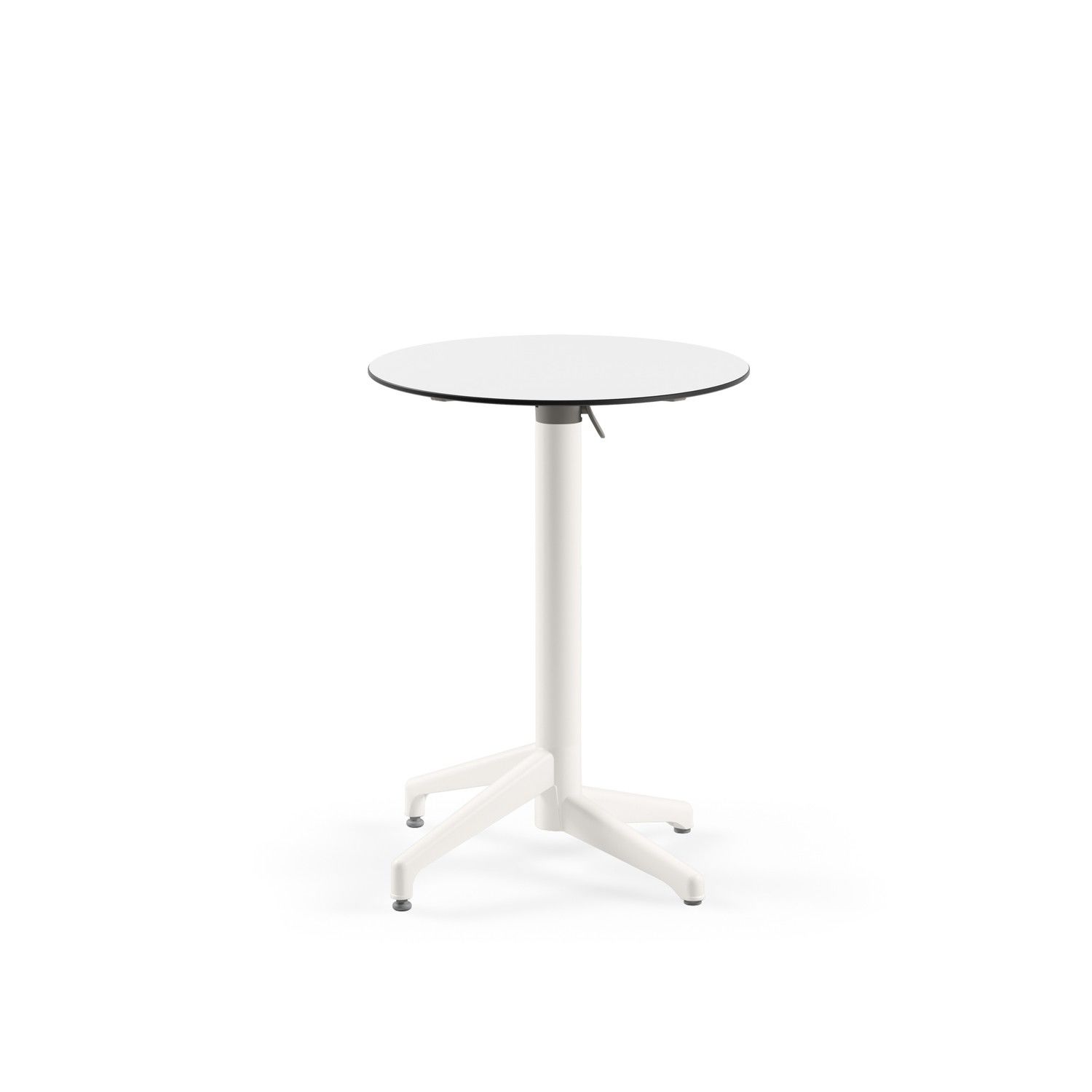 Compact Katlanır Kafe Masası - Beyaz Laminat, Paslanmaz, Yuvarlak, 60 cm Çap, İç ve Dış Mekan Kullanımı
