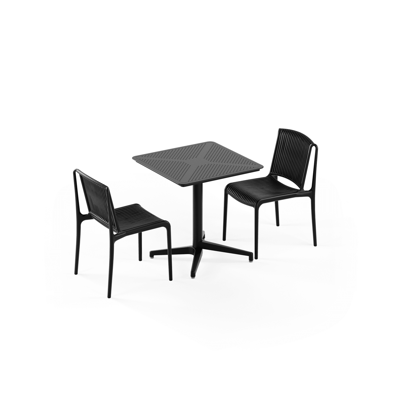 Siyah Renk 2 Kişilik Dış Mekan Bahçe Masa Sandalye Takımı 70x70 cm Sabit Masa Seti | Otel, Restoran, Cafe, Balkon, Teras İçin Dayanıklı Paslanmaz Bahçe Mobilyası