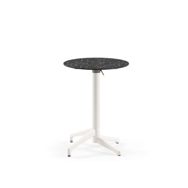 Compact Katlanır Açık Hava Bahçe Masası - 60 cm Yuvarlak Terrazzo Mermer Desenli, Paslanmaz, Dayanıklı ve Kolay Temizlenebilir