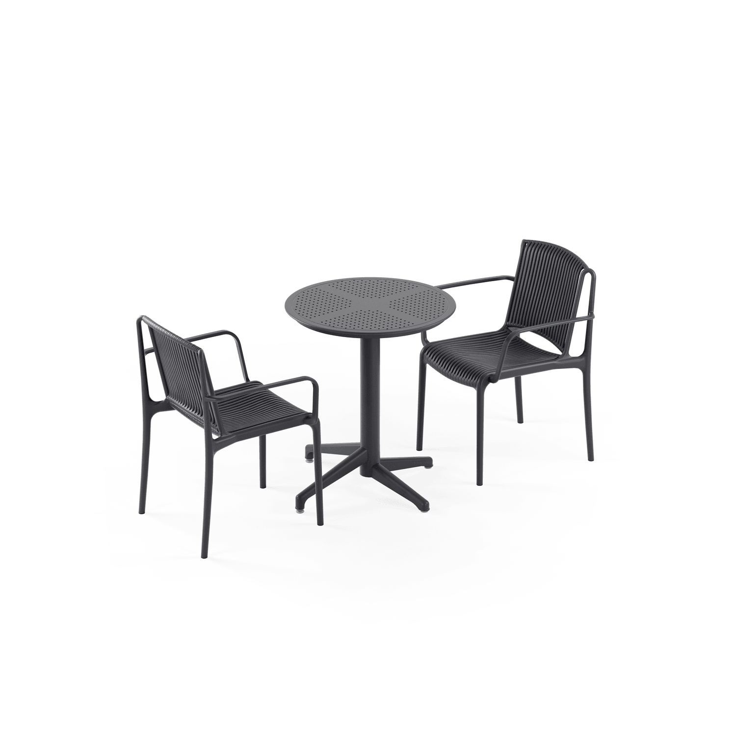 Antrasit Renk Katlanabilir Yuvarlak Bahçe Masa Sandalye Takımı 2 Kişilik | 60 cm Çap Dış Mekan Masa Sandalye Seti | Otel, Kafe, Balkon, Teras, Restoran Kullanımına Uygun