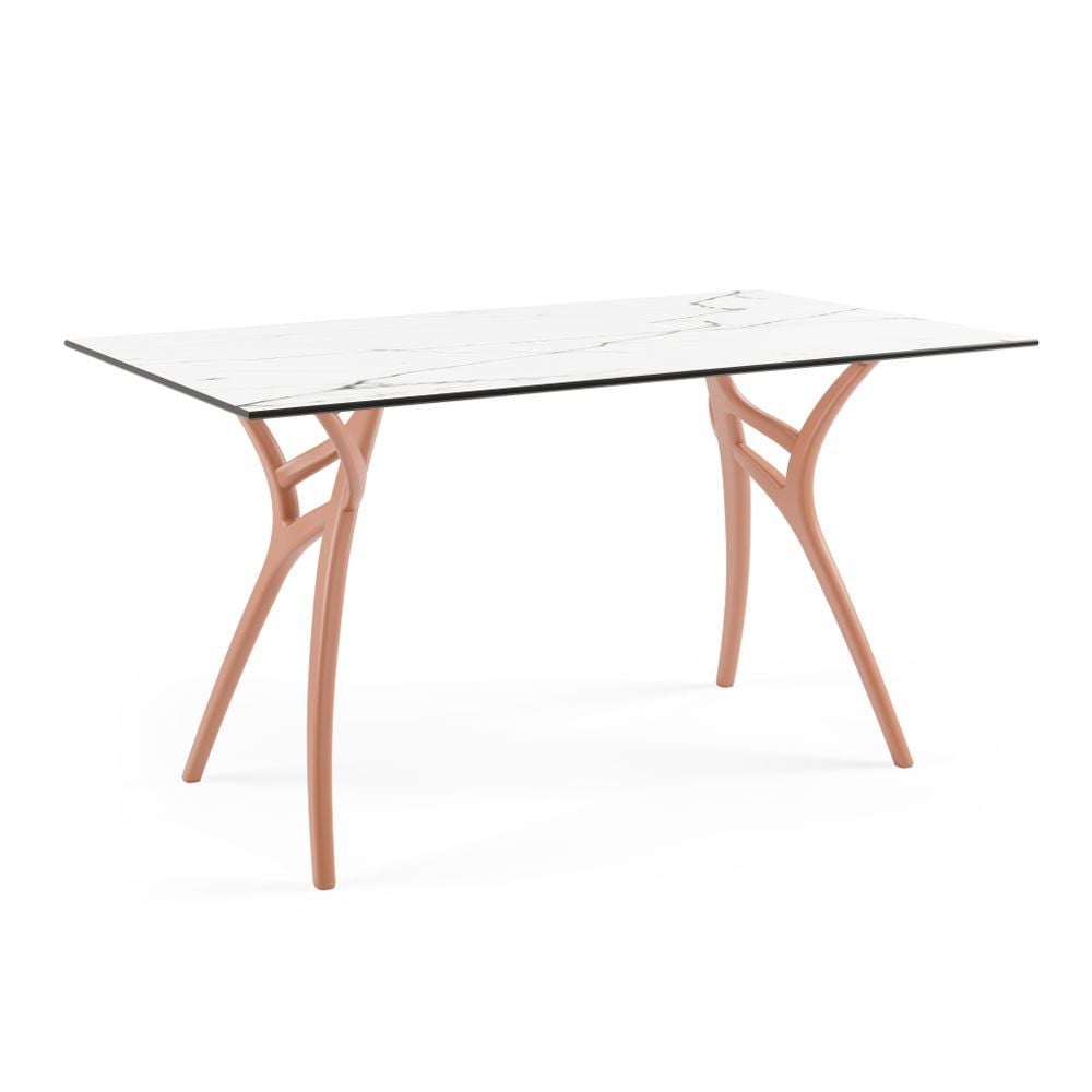 Terrakota Renk Ayak Beyaz Mermer Compact Bahçe Masası