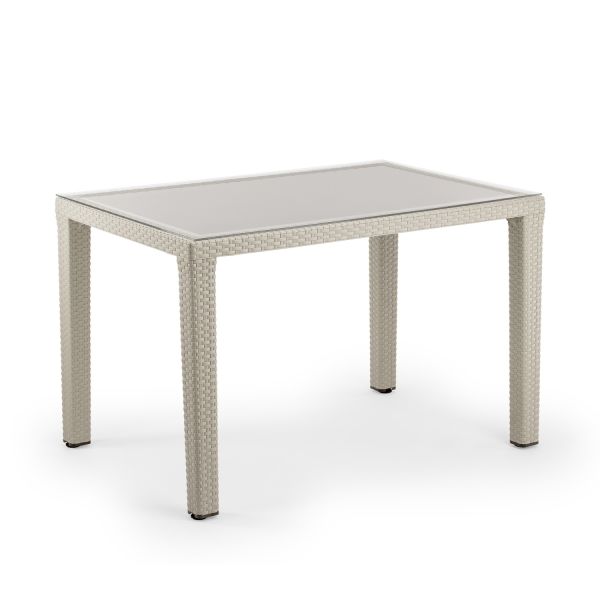 6 Kişilik Bej Rattan Bahçe Masa Sandalye Plastik 80x120