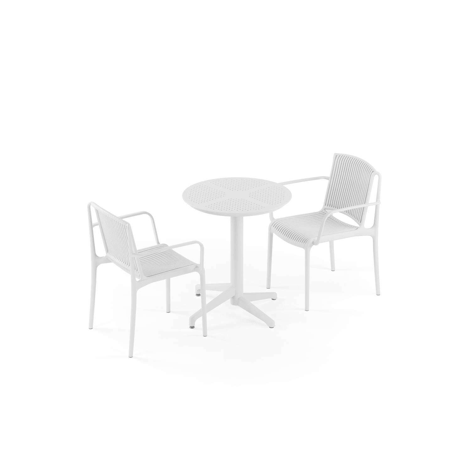 ✅ Beyaz Katlanabilir Yuvarlak Bahçe Masa Takımı 2 Kişilik | 60 cm Çap Masa + 2 Kollu Sandalye | Balkon, Teras, Kafe, Otel, Dış Mekan İçin Uygun