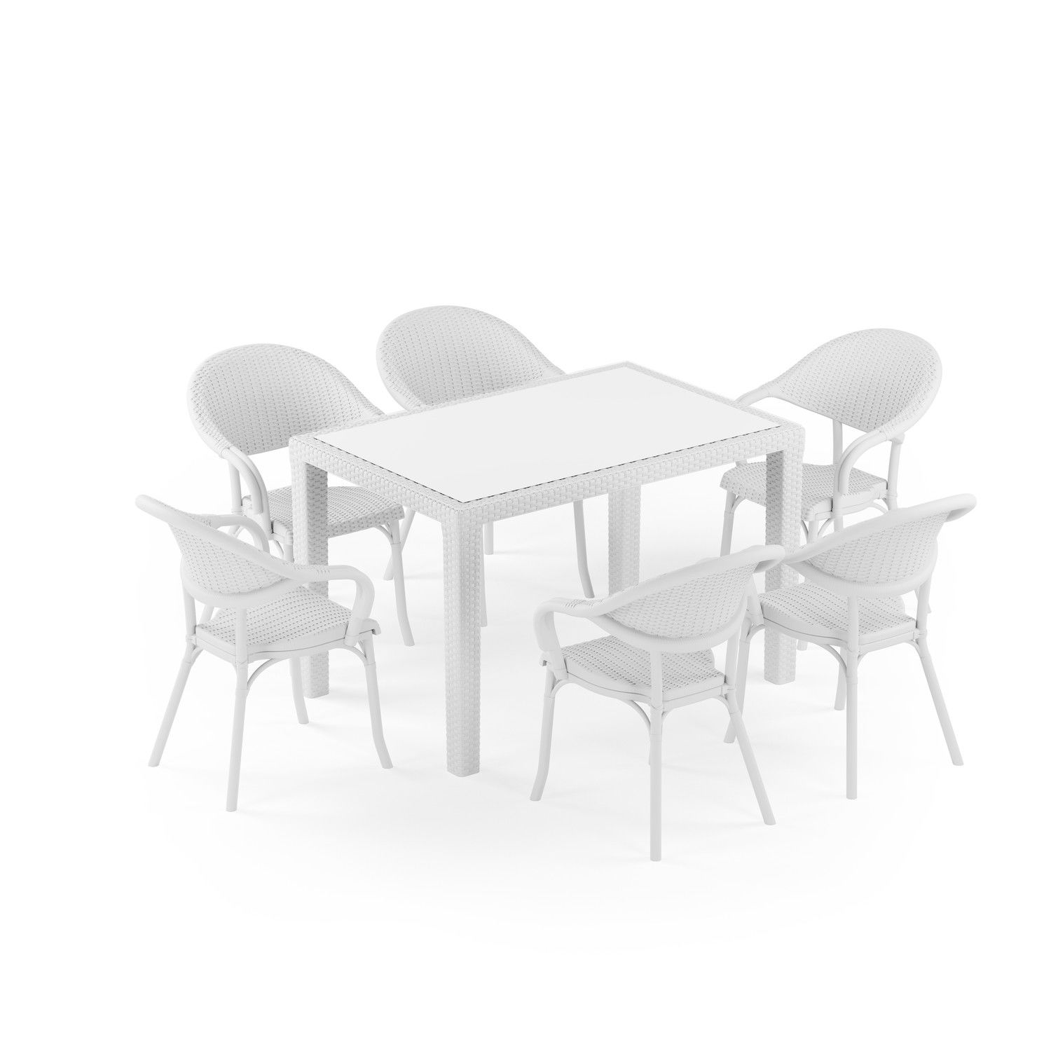 Beyaz Rattan Bahçe Masa Sandalye Modelleri 6 Kişilik