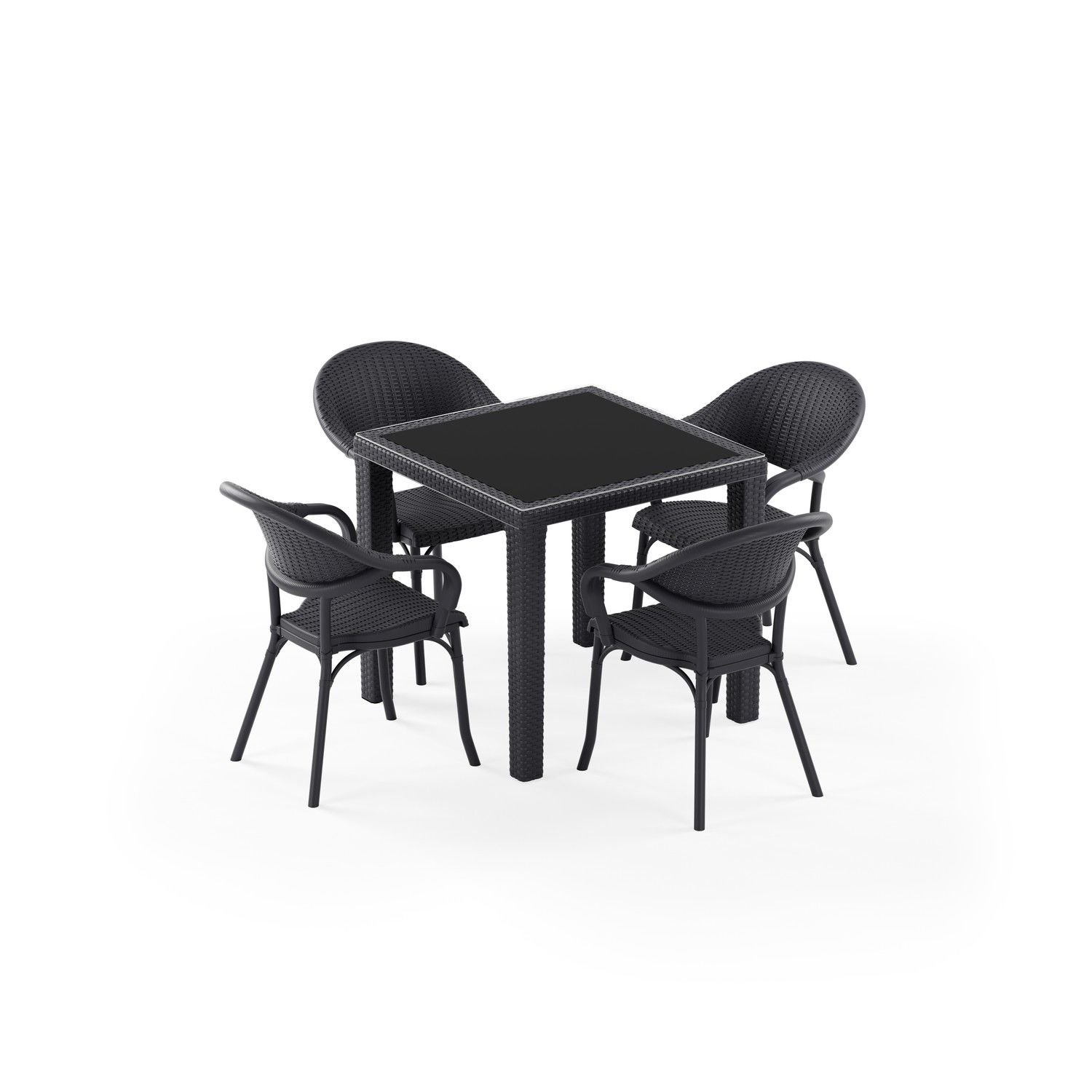 Antrasit 4 Kişilik Bahçe Masa Sandalye Takımı 80x80 cm