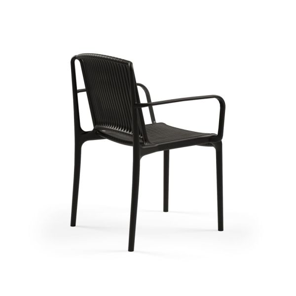 Siyah 2 Kişilik Yuvarlak Dış Mekan Bahçe Masa Sandalye Takımı 60 cm Çap Sabit Masa Kollu Sandalye Seti – Otel, Restoran, Cafe, Balkon, Teras İçin Dayanıklı ve Şık