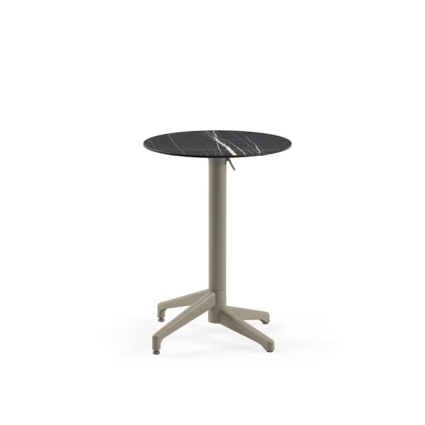 Paslanmaz Compact Katlanır Bahçe Masası – 60 cm Yuvarlak, Vizon Ayak, Siyah Mermer Desenli, Yerli Üretim, Dayanıklı ve Şık İç Ve Dış Mekan Masası