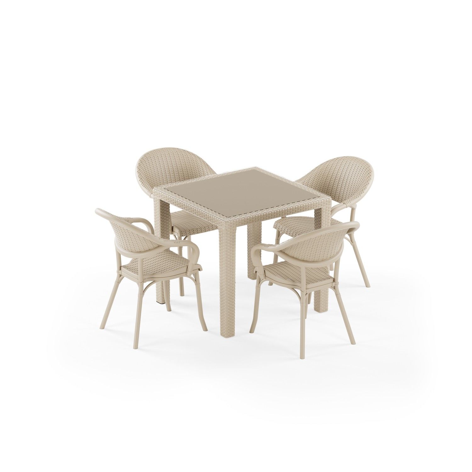 Bej 4 Kişilik Kare Bahçe Masa Sandalye Takımı 80x80 cm