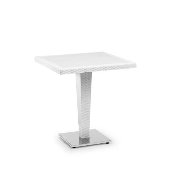 Beyaz Dış Mekan Bahçe Masası Estetik ve Dayanıklı Rattan Plastik Tasarım 70x70.cm