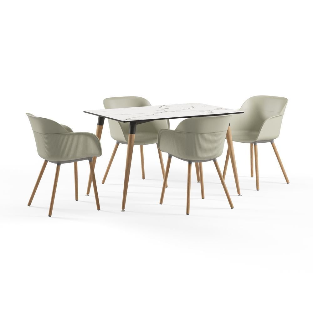 Isıya Ve Çizilmeye Karşı Çok Dayanıklı Örtü Sermeden Kullanılır Beyaz Compact Mermer Gri Mutfak Masa Sandalye Takımı 77x120.cm