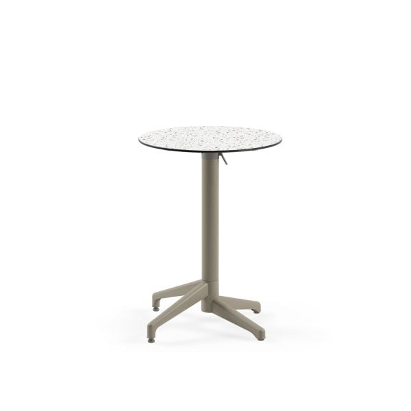 Terrazzo Mermer Desenli Compact Katlanır Bahçe Masası - Paslanmaz, Yerli Üretim, 60 cm Yuvarlak, Dış Mekan Kullanıma Uygun