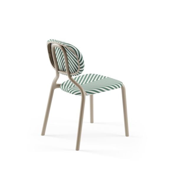 Kum Beji Yeşil Beyaz Desenli Fileli Bahçe Sandalyesi