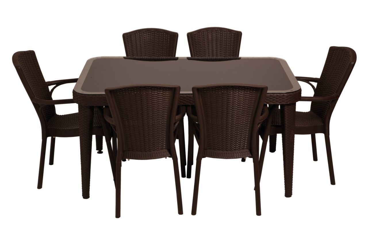 Wenge 6 Kişilik 150x90 cm Kare Bahçe Masa Sandalye Takımı Otel Restaurant Cafe Ev Bahçeleri ve Veranda için Dış Mekan Masa Sandalye Seti