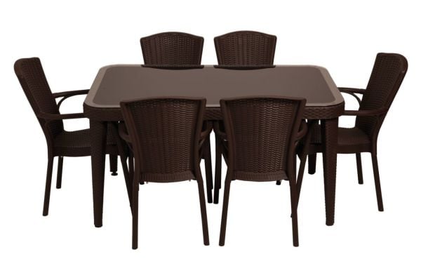 Wenge 6 Kişilik 150x90 cm Kare Bahçe Masa Sandalye Takımı Otel Restaurant Cafe Ev Bahçeleri ve Veranda için Dış Mekan Masa Sandalye Seti