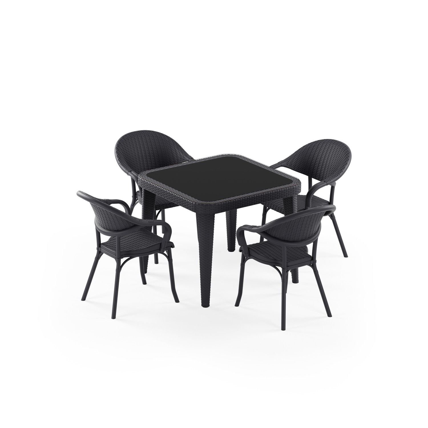 Antrasit Bahçe Restoran Masa Sandalye Takımı 4 Kişilik 90x90