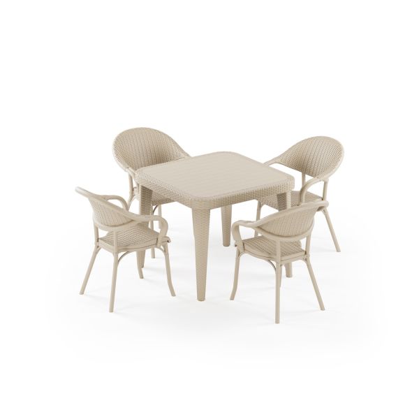 Bej Bahçe Restaurant Masa Sandalye Takımı 4 Kişilik 90x90