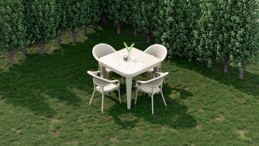 Bej Dış Mekan Bahçe Masa Sandalye Takımı 4 Kişilik 90x90