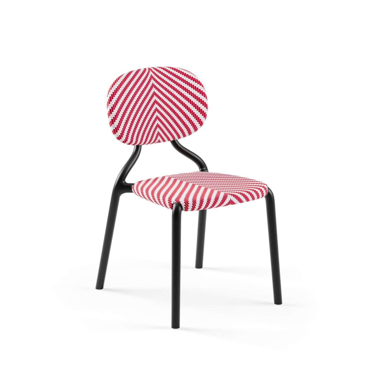 Bahçe Sandalyesi Siyah Gövde Kırmızı Beyaz Desenli Fileli