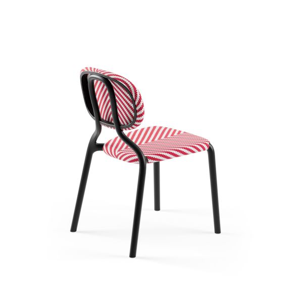 Bahçe Sandalyesi Siyah Gövde Kırmızı Beyaz Desenli Fileli