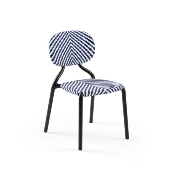 Bahçe Sandalyesi Siyah Gövde Mavi Beyaz Desenli Fileli